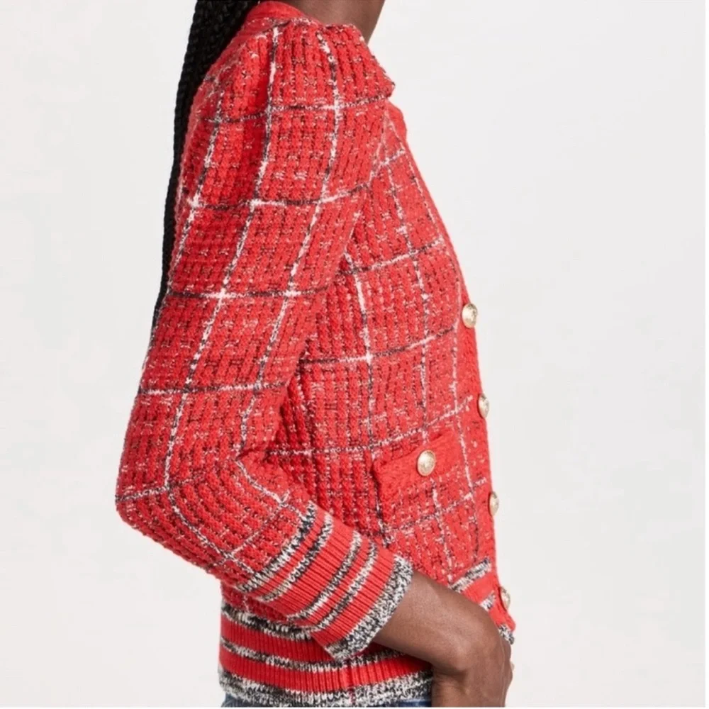 L'Agence Jenni Red Puff Sleeve Cardigan NWOT